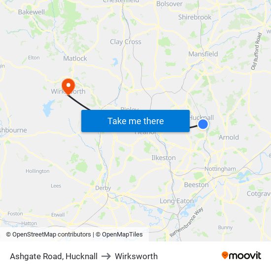 Ashgate Road, Hucknall to Wirksworth map