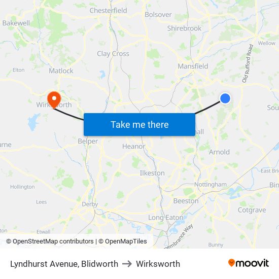 Lyndhurst Avenue, Blidworth to Wirksworth map