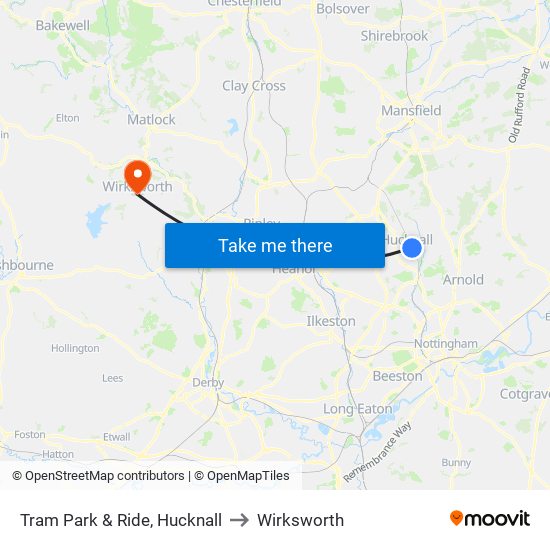 Tram Park & Ride, Hucknall to Wirksworth map