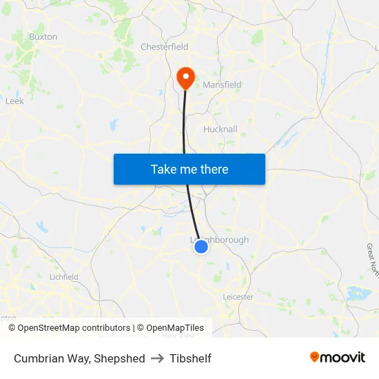 Cumbrian Way, Shepshed to Tibshelf map
