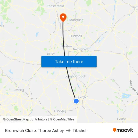 Bromwich Close, Thorpe Astley to Tibshelf map