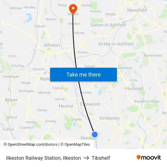 Ilkeston Railway Station, Ilkeston to Tibshelf map