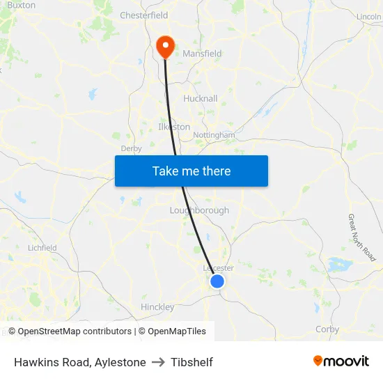 Hawkins Road, Aylestone to Tibshelf map