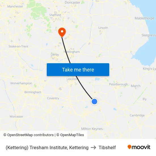 (Kettering) Tresham Institute, Kettering to Tibshelf map