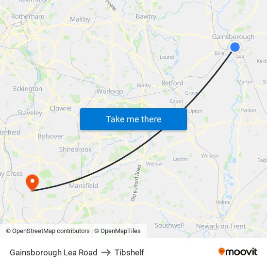 Gainsborough Lea Road to Tibshelf map