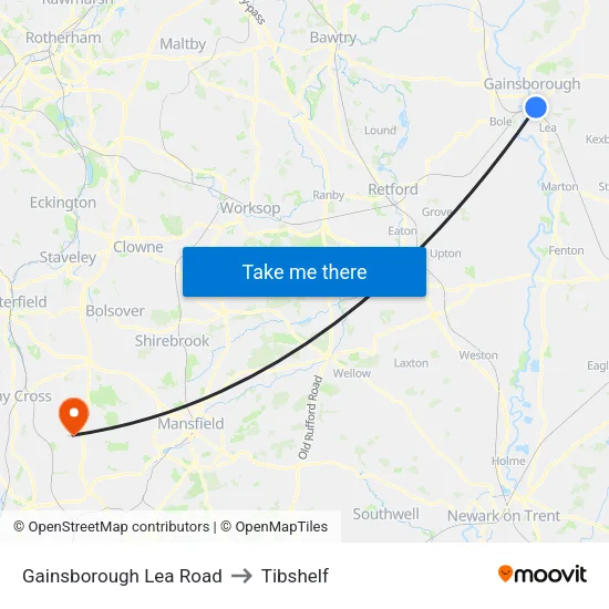 Gainsborough Lea Road to Tibshelf map