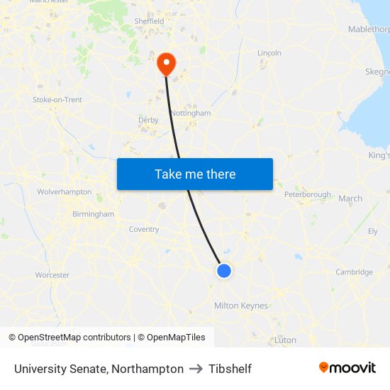 University Senate, Northampton to Tibshelf map