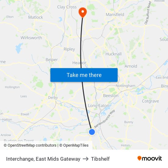 Interchange, East Mids Gateway to Tibshelf map