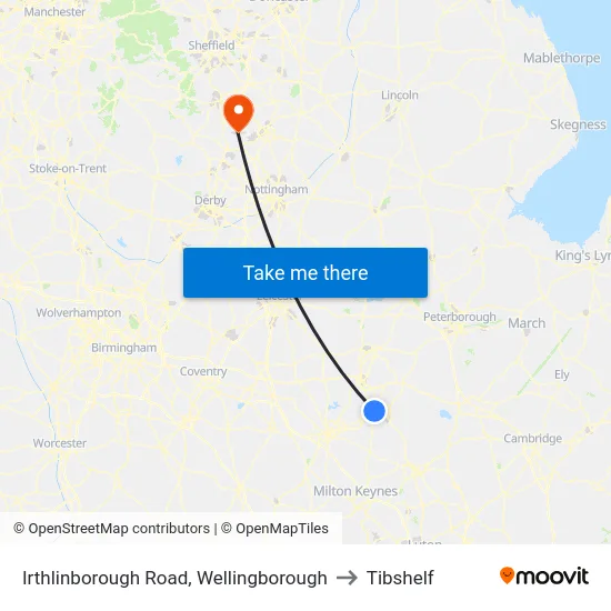 Irthlinborough Road, Wellingborough to Tibshelf map