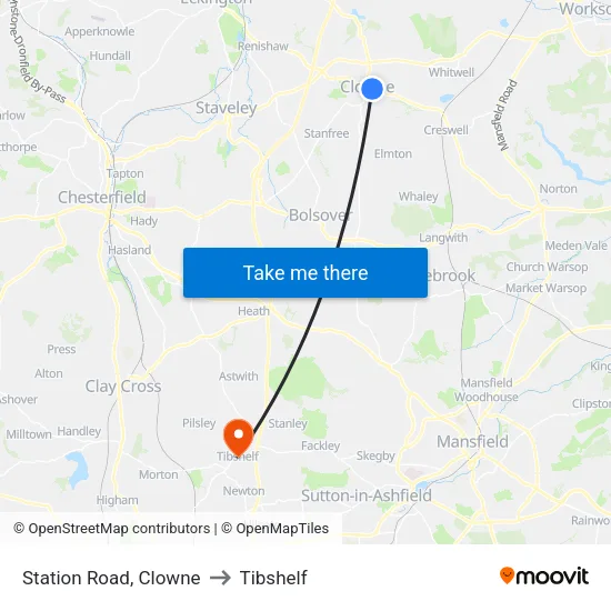 Station Road, Clowne to Tibshelf map