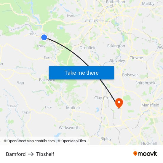 Bamford to Tibshelf map