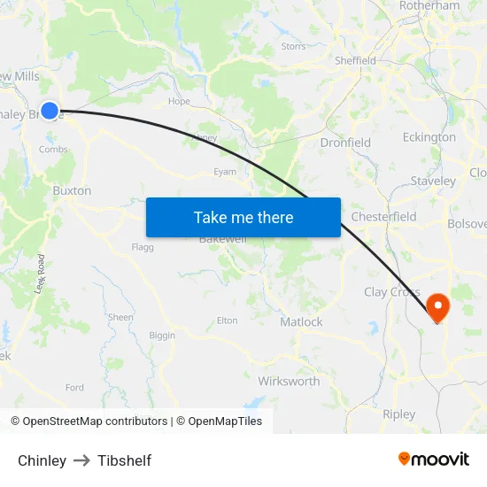 Chinley to Tibshelf map