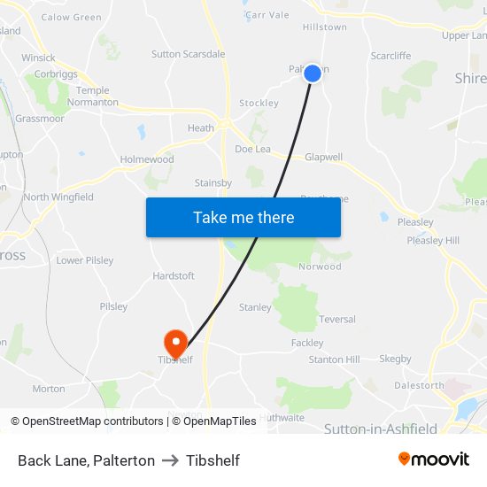 Back Lane, Palterton to Tibshelf map