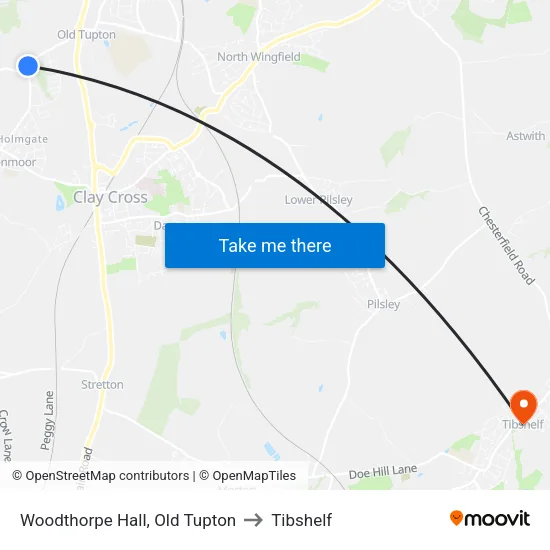 Woodthorpe Hall, Old Tupton to Tibshelf map