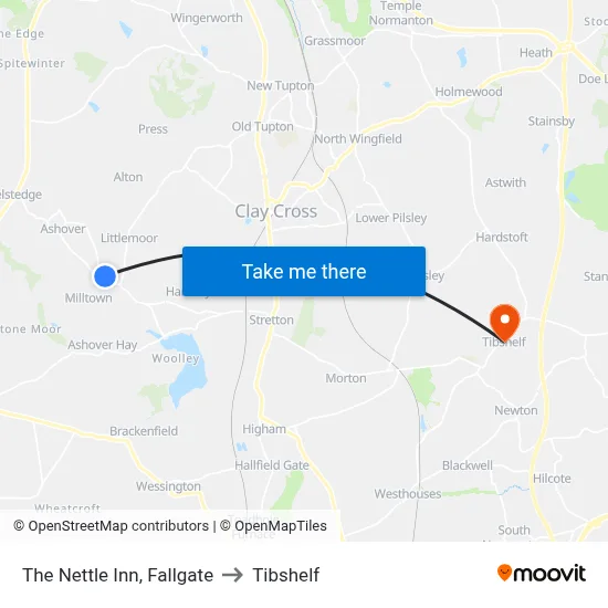 The Nettle Inn, Fallgate to Tibshelf map