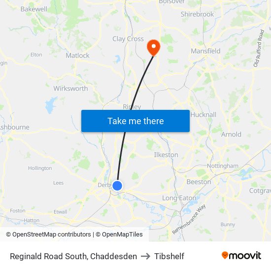 Reginald Road South, Chaddesden to Tibshelf map