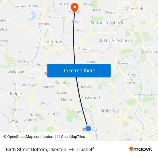 Bath Street Bottom, Ilkeston to Tibshelf map