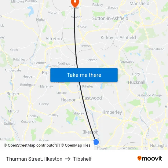 Thurman Street, Ilkeston to Tibshelf map