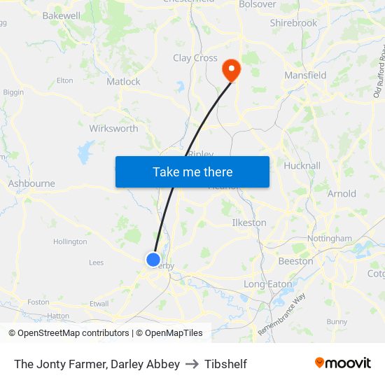 The Jonty Farmer, Darley Abbey to Tibshelf map