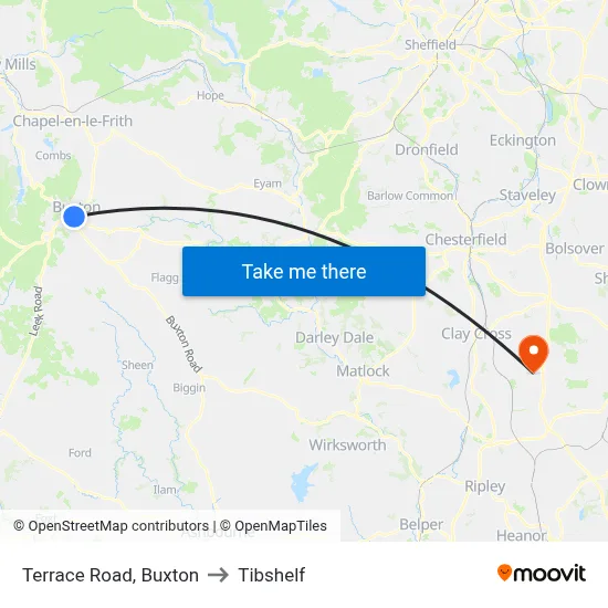 Terrace Road, Buxton to Tibshelf map