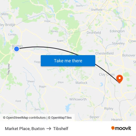 Market Place, Buxton to Tibshelf map