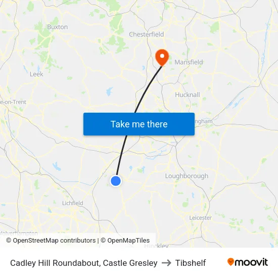 Cadley Hill Roundabout, Castle Gresley to Tibshelf map