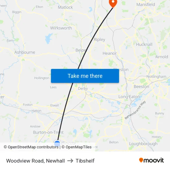 Woodview Road, Newhall to Tibshelf map