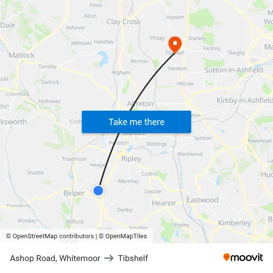 Ashop Road, Whitemoor to Tibshelf map