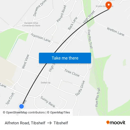 Alfreton Road, Tibshelf to Tibshelf map