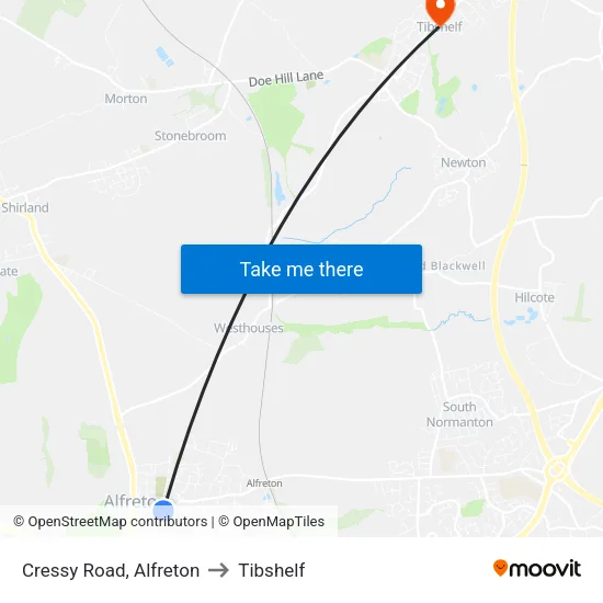 Cressy Road, Alfreton to Tibshelf map