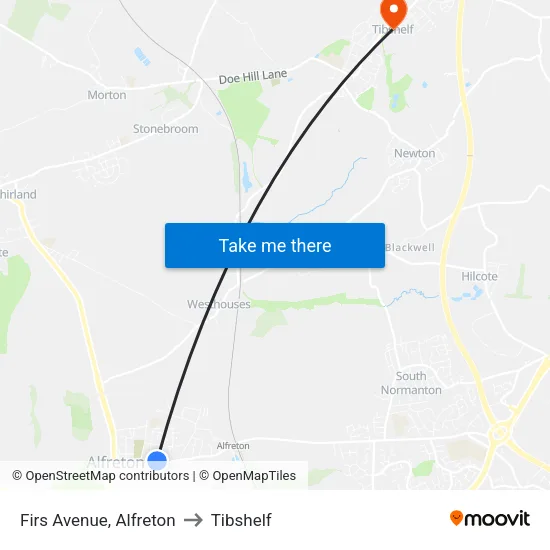 Firs Avenue, Alfreton to Tibshelf map