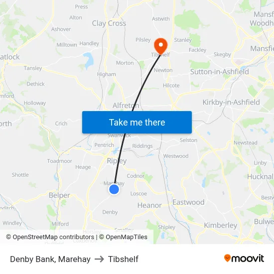 Denby Bank, Marehay to Tibshelf map