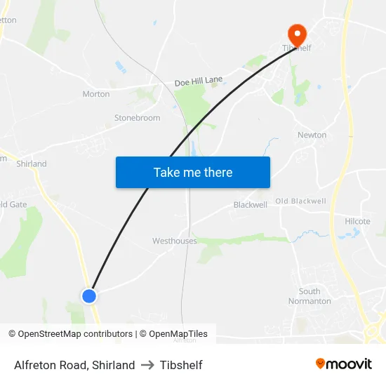 Alfreton Road, Shirland to Tibshelf map