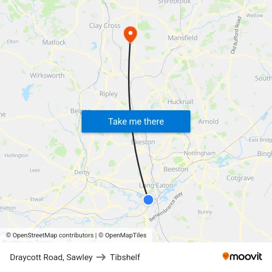 Draycott Road, Sawley to Tibshelf map