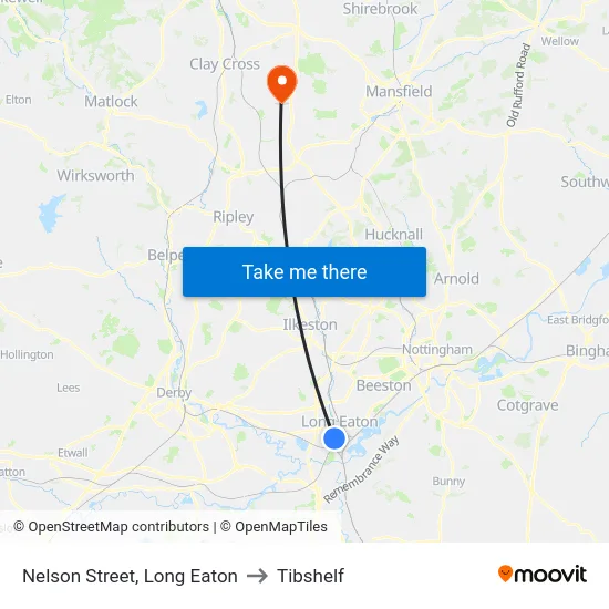 Nelson Street, Long Eaton to Tibshelf map