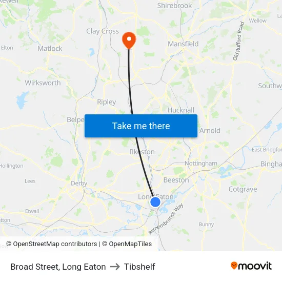 Broad Street, Long Eaton to Tibshelf map