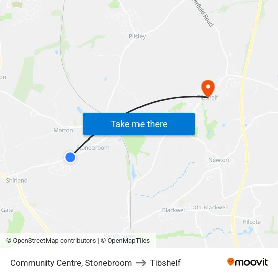 Community Centre, Stonebroom to Tibshelf map