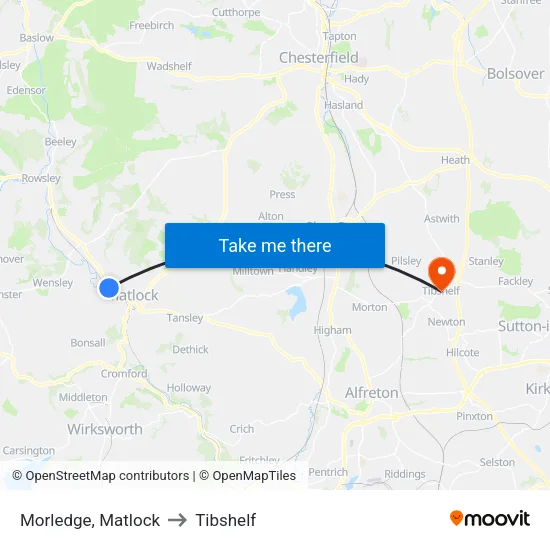 Morledge, Matlock to Tibshelf map