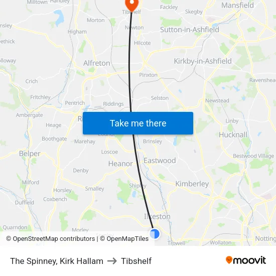 The Spinney, Kirk Hallam to Tibshelf map