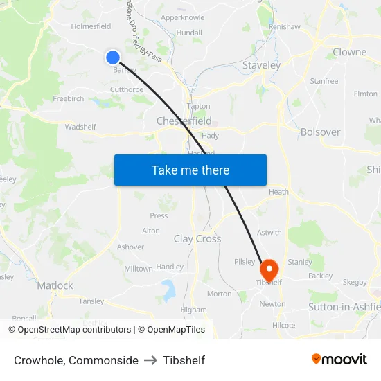Crowhole, Commonside to Tibshelf map