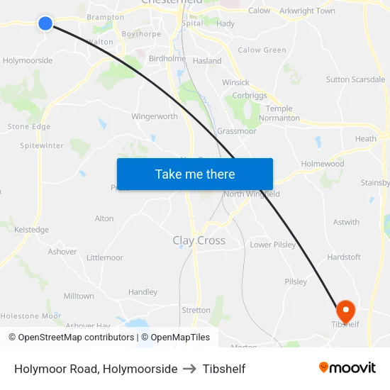 Holymoor Road, Holymoorside to Tibshelf map