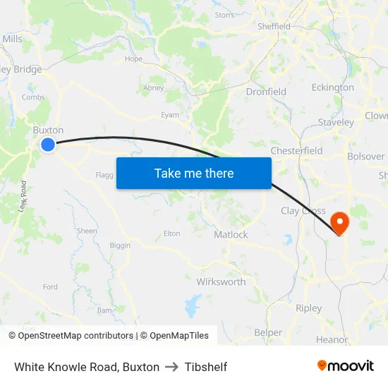 White Knowle Road, Buxton to Tibshelf map