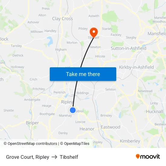 Grove Court, Ripley to Tibshelf map