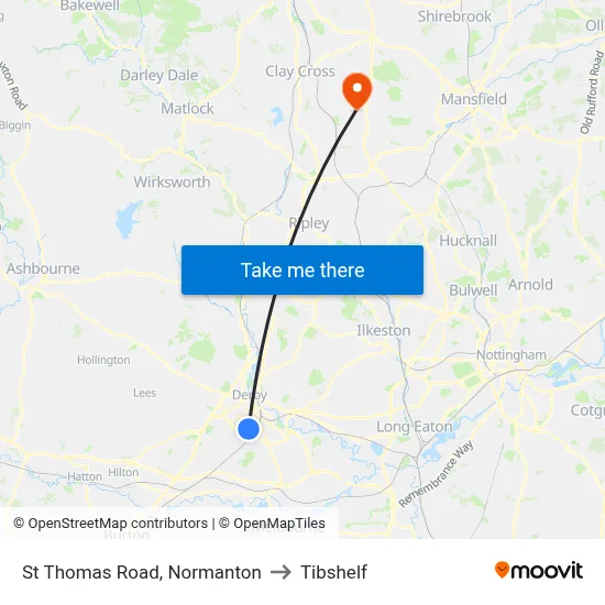 St Thomas Road, Normanton to Tibshelf map
