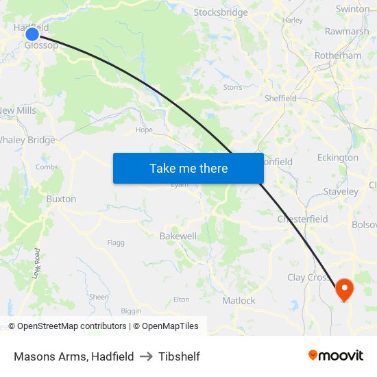 Masons Arms, Hadfield to Tibshelf map