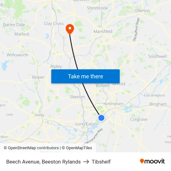 Beech Avenue, Beeston Rylands to Tibshelf map