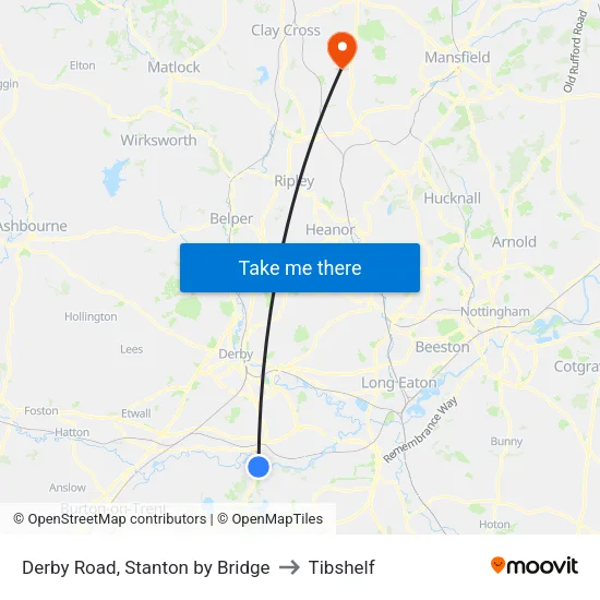 Derby Road, Stanton by Bridge to Tibshelf map