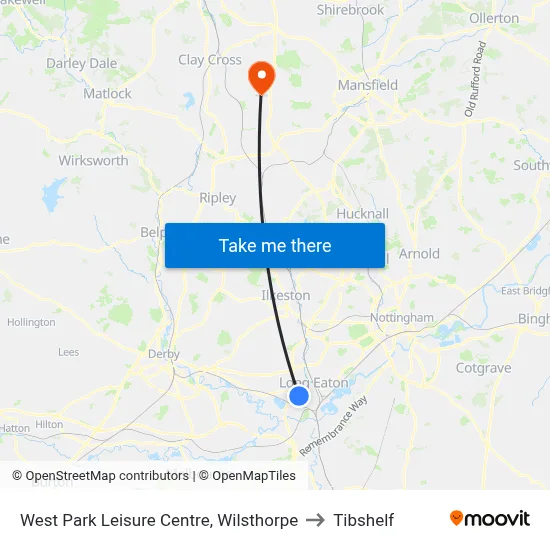 West Park Leisure Centre, Wilsthorpe to Tibshelf map