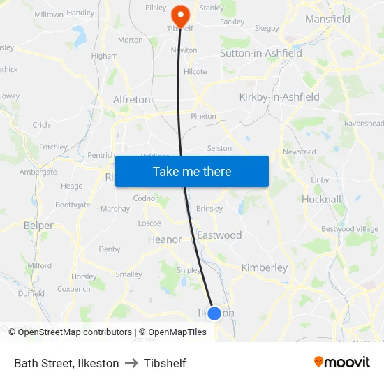 Bath Street, Ilkeston to Tibshelf map