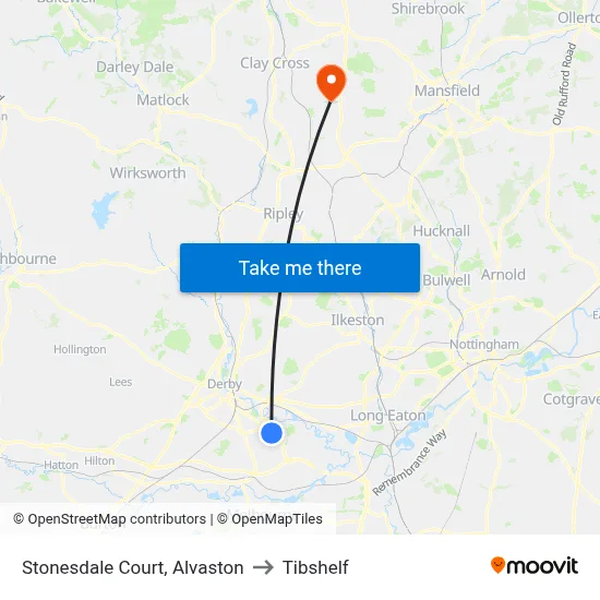 Stonesdale Court, Alvaston to Tibshelf map